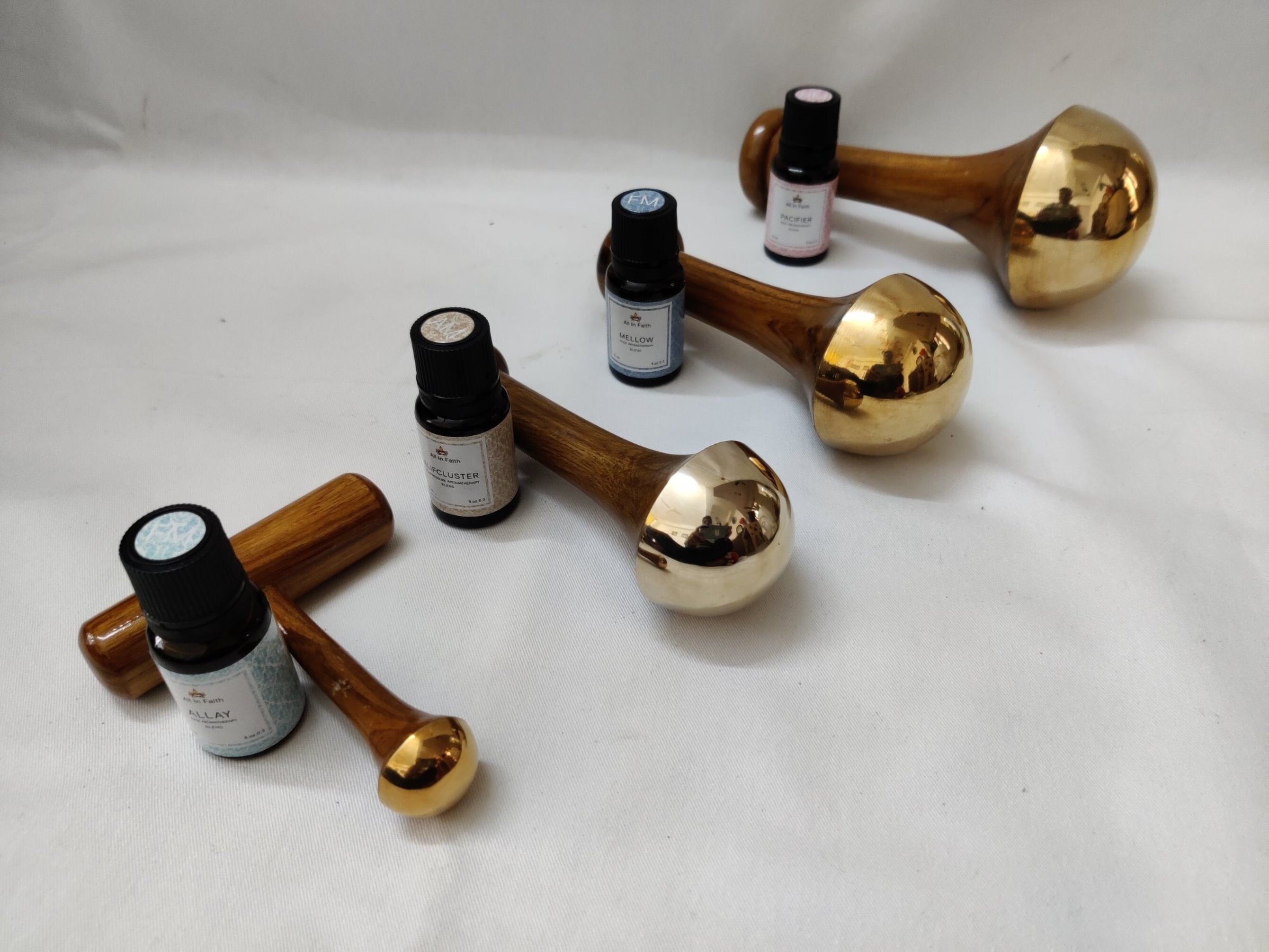 Kansa Ayurveda Wand Massager Wands Set of 4 With 100 Pure Aroma Therapy Massage Essential Oil