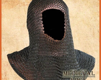 Chainmail Coif Armor 9mm Ring Black Butted Medieval Armour Chainmail Hood Larp Re-enactment Wearable Chainmail Hood Armour