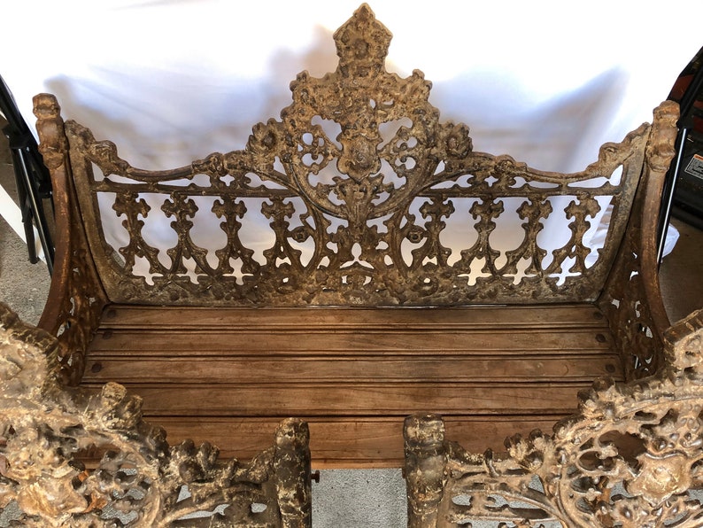 Vintage Cast Iron Gothic Garden Bench Chairs Patio Garden Set Of 3 Pieces