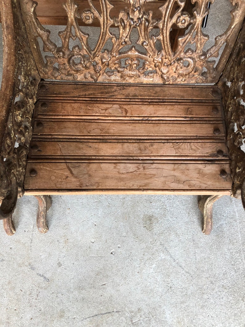 Vintage Cast Iron Gothic Garden Bench Chairs Patio Garden Set Of 3 Pieces