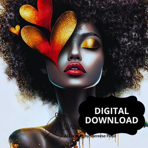 Self Love | Digital Prints | AI Art | Download Black Woman Portrait |  Wall Art | Modern Wall Decor | African American | Unique Gift