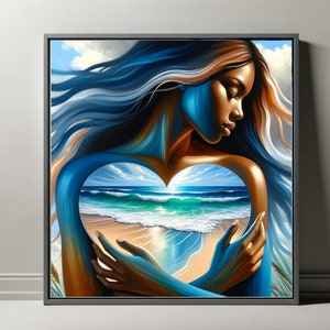 Beach Babe, Digital Prints, AI Art, Download, Black Woman Portrait, Wall Art, Modern Wall Decor, African American, GPT4