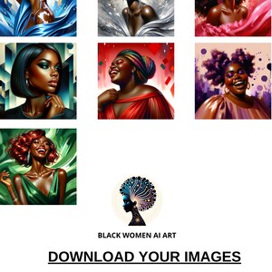 May include: A collage of six digital paintings featuring Black women with vibrant colors and bold expressions. Each painting has a different background and style, showcasing the diversity of Black beauty.