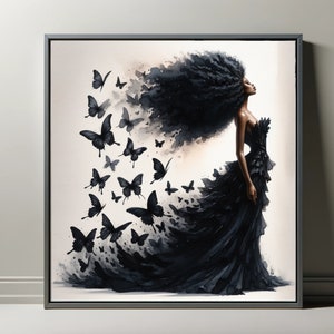 Black Butterfly, Digital Prints, AI Art, Download Black Woman Portrait, Wall Art, Modern Wall Decor, African American, GPT4