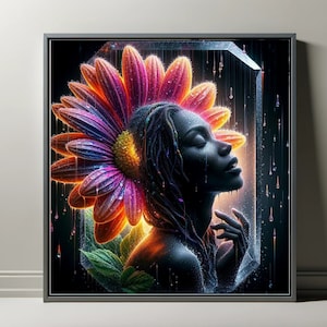 Rain on Me, Digital Prints, AI Art, Download, Black Woman Portrait, Wall Art, Modern Wall Decor, African American, GPT4
