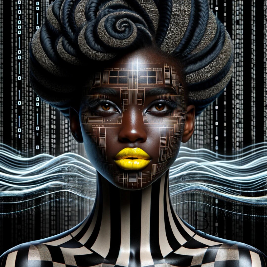 Geometric Grace, Digital Prints, AI Art, Download Black Woman Portrait