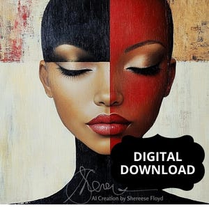 Duality, Digital Prints, AI Art, Download Black Woman Portrait, Wall Art, Modern Wall Decor, African American, Unique Gift