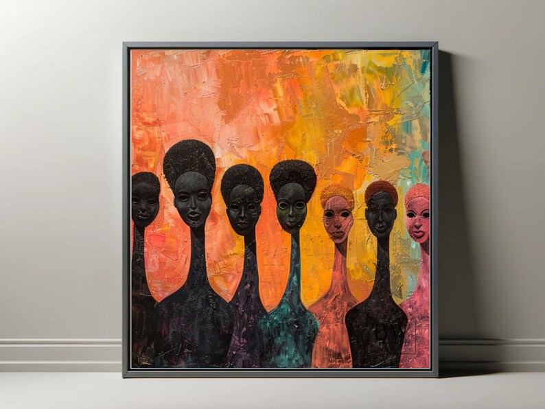 Sisterhood in Silhouette Vibrant African Woman Art Print Abstract