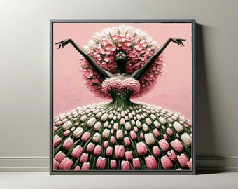 Flowers in Bloom, Digital Prints, AI Art, Download Black Woman Portrait, Wall Art, Modern Wall Decor, African American, GPT, Series