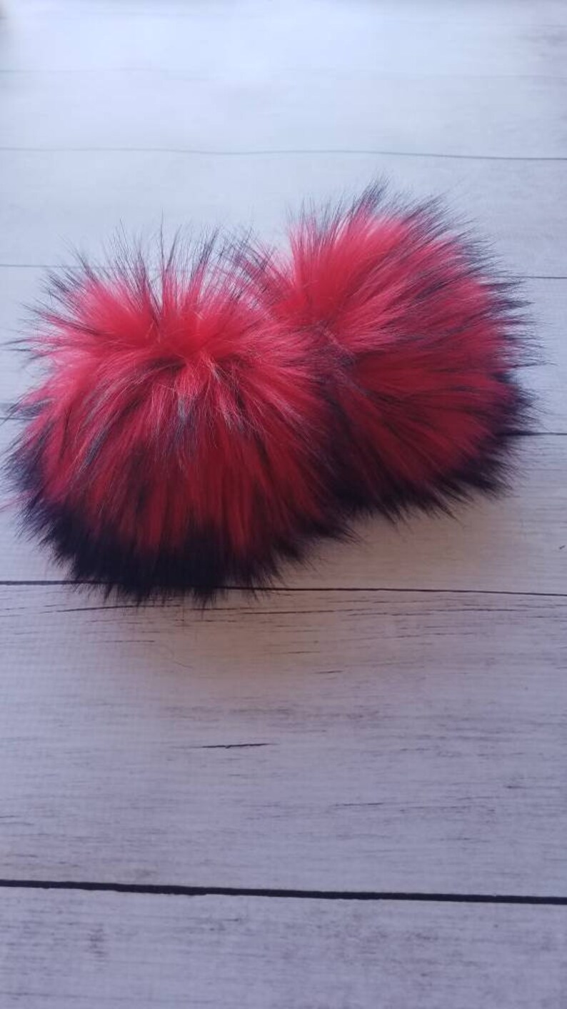Red and Black Faux Fur Pom Fake Fur Pom