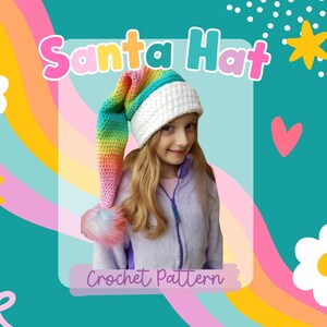 Crochet Santa Hat Pattern - Rainbow Santa Hat - Rainbow Christmas image 1