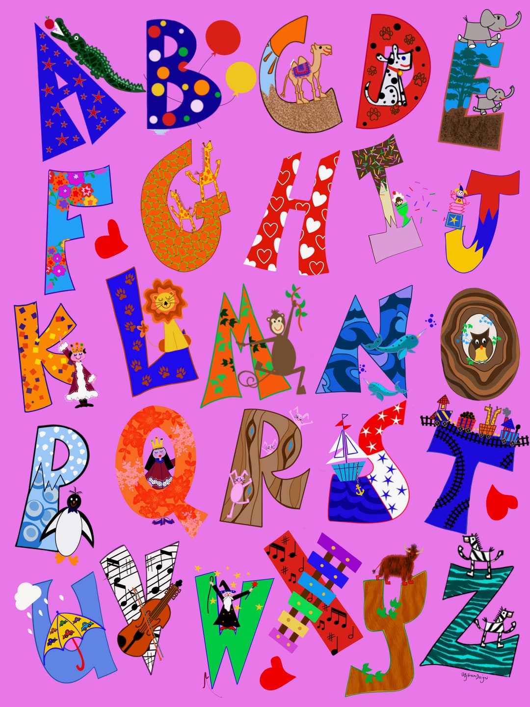 Alphabet Canvas Print, ABC Wall Art, Nursery Art, Nursery Decor, Childs