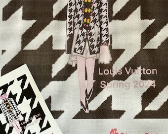 Louis Vuitton Girl, Fashion Girls Needlepoint, Mono Deluxe Needlepoint Canvas, Custom Needlepoint, Can be Personalized, Fashion Runway,