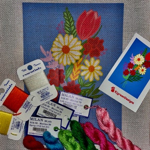Unique needlepoint Flower, Creative needlepoint design, Floral motif, Optional thread colors, Gift for Flower lovers, Botanical Needlepoint,