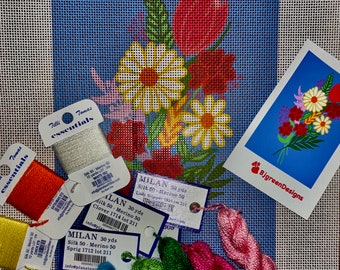Floral Needlepoint Canvas, Zeigart Mono, DIY Flower Bouquet