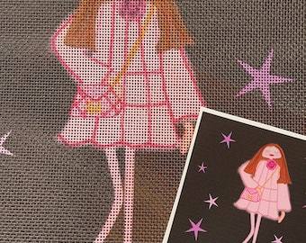 Gucci Girl, Fashion Girls Needlepoint, Mono Deluxe Needlepoint Canvas, Custom Needlepoint, Can be Personalized, Fashion Runway,
