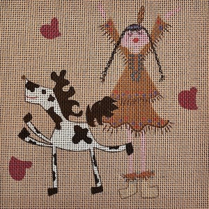 Indian Princess with Horse Needlepoint Canvas, Children's Art