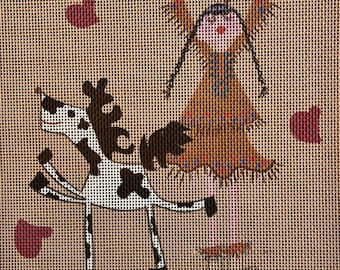 Indian Princess with Horse Needlepoint Canvas, Children's Art