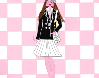 Fashion Girl Needlepoint Canvas, Couture Runway Design, Personalized Mono Deluxe Canvas