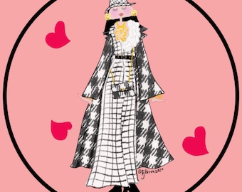 Fashion Girl Needlepoint Canvas, Couture Ornament, Runway Style, 4" Round