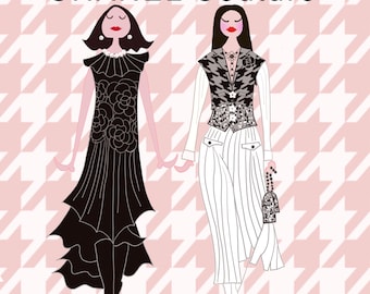 Personalized Fashion Girl Needlepoint Canvas Kit - Pink Houndstooth Runway Design, Fashion Art,