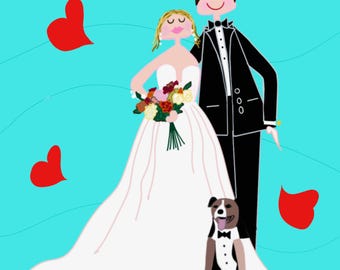 Personalized Wedding Portrait Canvas Print, Custom Anniversary Gift