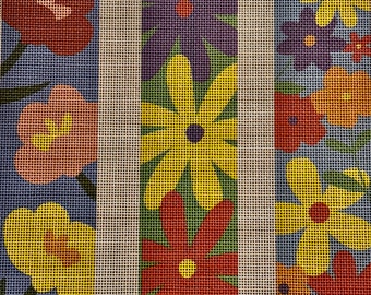 Creative needlepoint Bookmark design, Hand-stitched floral motif -Optional thread colors, Gift for book lovers, three designs on one canvas,