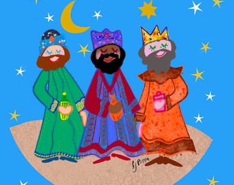 Three Wise Men Christmas Needlepoint Canvas, Festive Holiday Ornament (4x4 inches)