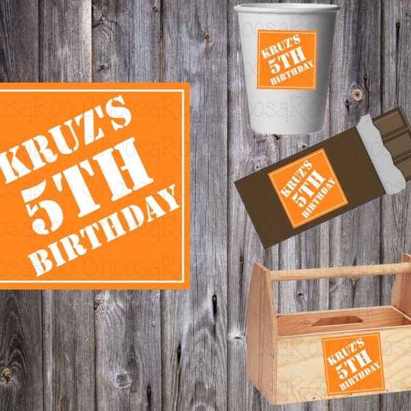 HOME DEPOT - TOOL Square Birthday Party Labels! Easy to Print!