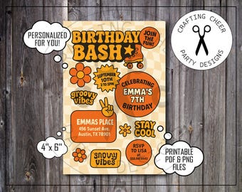 RETRO Birthday Bash Party Invitation - Customizable - Digital File