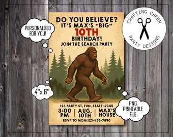 BIGFOOT / SASQUATCH Party Invitation - PERSONALIZED Printable File
