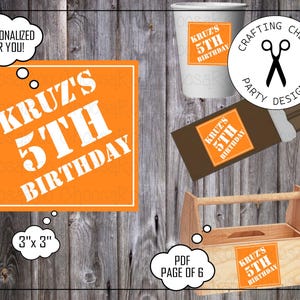 HOME DEPOT Inspired CONSTRUCTION Party Stickers - Square Birthday Party Labels - Easy to Print!