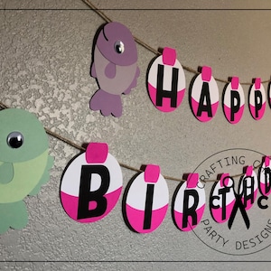 Fishing Party - Girl&#39;s Fish Party - Fish & Pink Bobber &quot;Happy Birthday&quot; Banner! *Made to Order*