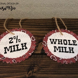 COWS, MILK & COOKIES Party Milk Carafe/Bottle Tags - Set of 5 - *Made to Order*