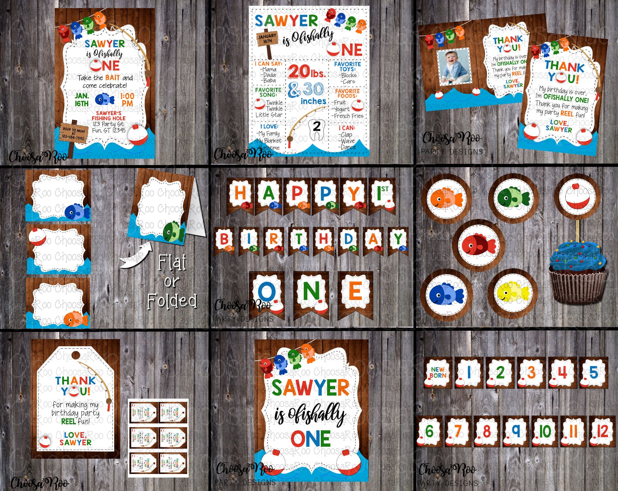 Fishing Party OFISHALLY ONE First Birthday PRINTABLE Decorations Package  Special Bundle Price -  Israel