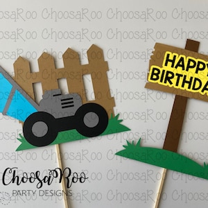 LAWN MOWER Birthday Party - Handmade Decorations - &quot;Happy Birthday&quot; Cake Topper 2Pc Set- *Made to Order*