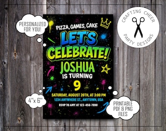 Neon - Retro - Paint Colors Digital Birthday Invitation