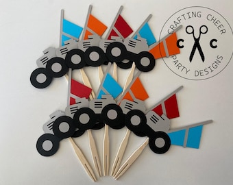 Lawn Mower Cupcake Toppers - Handmade Birthday Party Decorations (Set of 10)