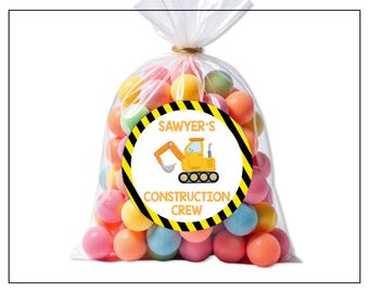 CONSTRUCTION CREW Birthday Party Stickers - Personalized Party Favor Tags - Birthday Labels