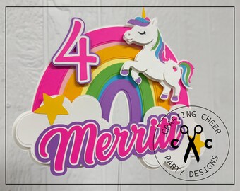 UNICORN Rainbow Birthday Party Cake Topper - Customizable - Made to Order