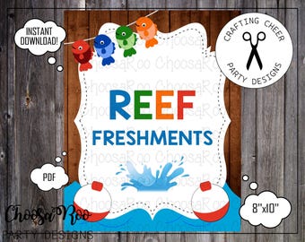 Fishing Party - REEF FRESHMENTS Sign - 8x10 *Easy to Print*