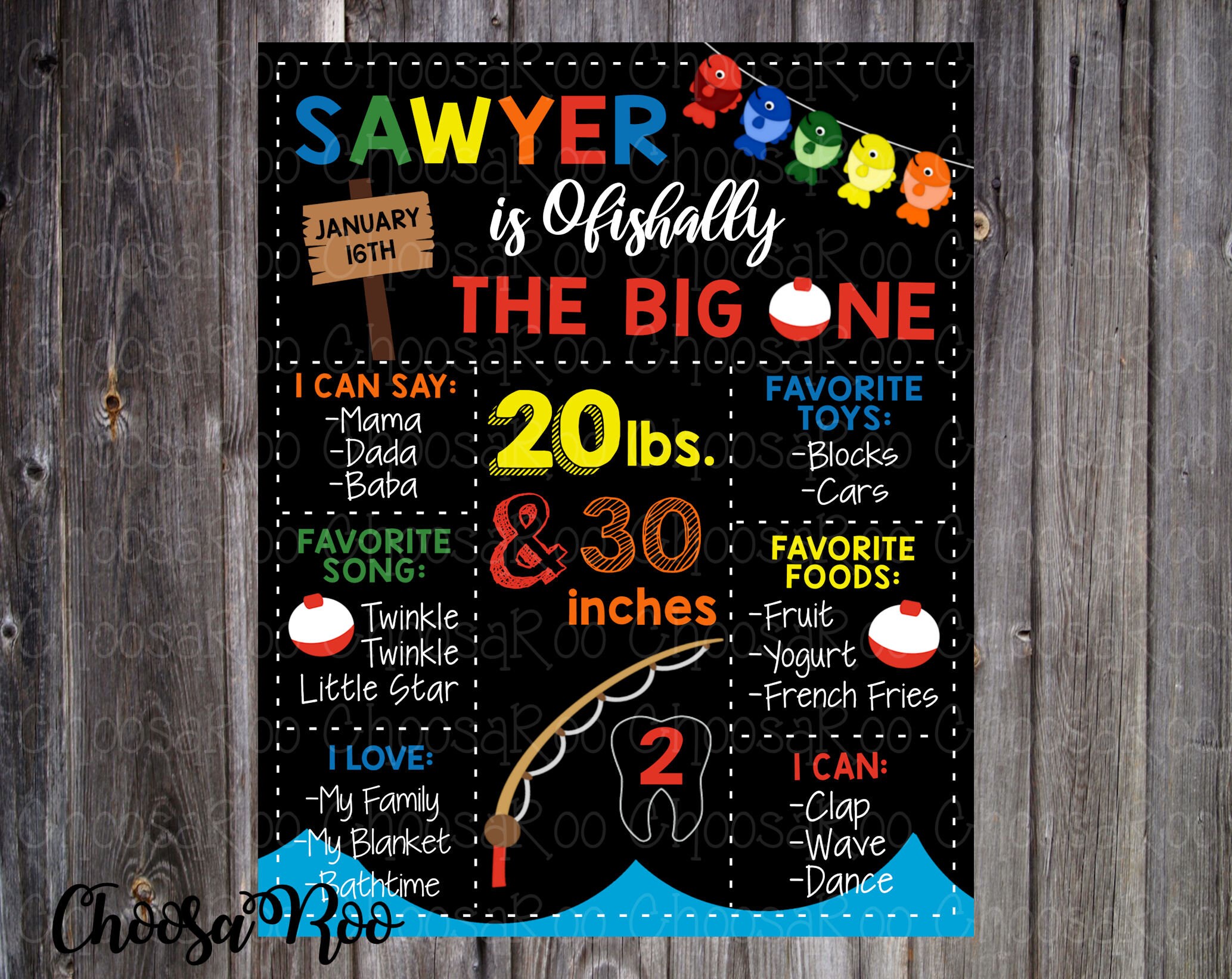 Fishing Party - First Year Milestone Poster - OFISHALLY The BIG ONE - Easy to Print! DG100