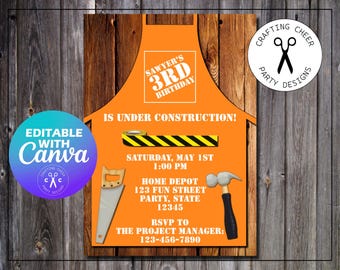 HOME DEPOT Inspired Party Invitation - EDITABLE Printable Design