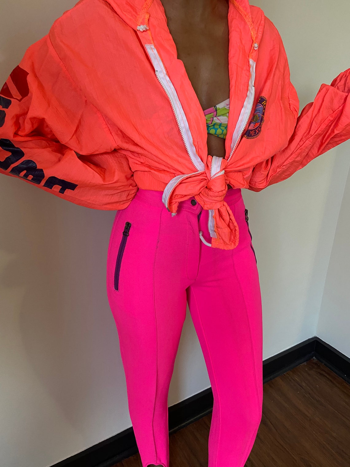 80s/90s Vintage Hot Neon Pink Ski Pants | Etsy