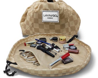NEW! Lay-n-Go COSMO (20") : Checkered Cosmetic Bag, Travel Organizer, Makeup Pouch
