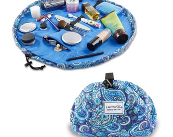 Lay-n-Go COSMO DELUXE (22") : Blue Paisley Cosmetic Bag, Travel Organizer, Makeup Pouch