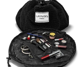 Lay-n-Go COSMO Black Sherpa Cosmetic Bag: Travel Organizer (20")