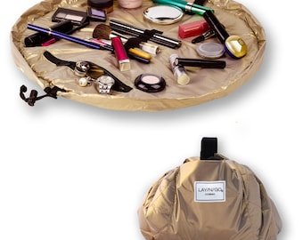 Lay-n-Go COSMO (20") : Gold Cosmetic Bag, Travel Organizer, Makeup Pouch