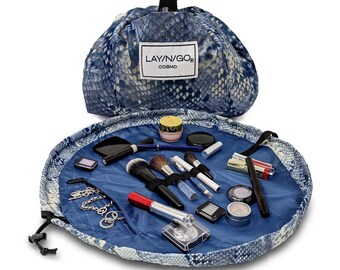 Lay-n-Go COSMO (20") Blue Snakeskin Cosmetic Bag, Travel Organizer, Toiletry Makeup Bag