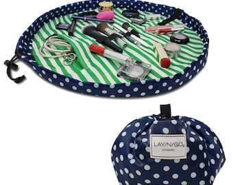 Lay-n-Go COSMO (20")  Dot and Stripe Cosmetic Bag, Travel Organizer, Toiletry Makeup Bag